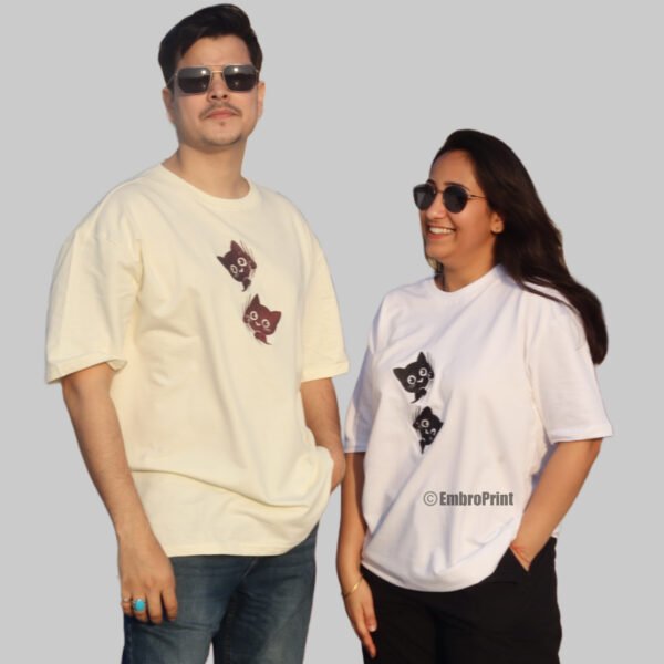 Peeking Cats Couple Oversized Unisex Tshirt - Image 5