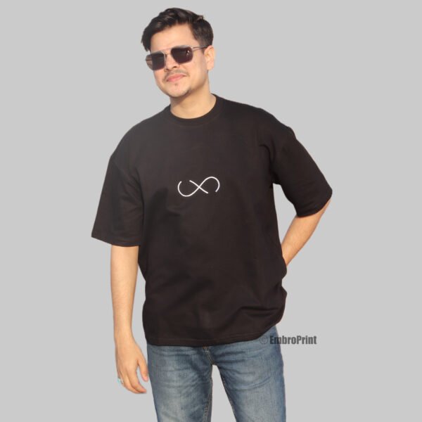Infinity Symbol Embroidered Oversized Black Unisex Tshirt - Image 3