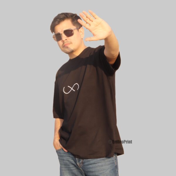 Infinity Symbol Embroidered Oversized Black Unisex Tshirt - Image 6