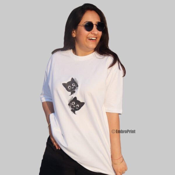 Peeking Cats Couple Oversized Unisex Tshirt - Image 6