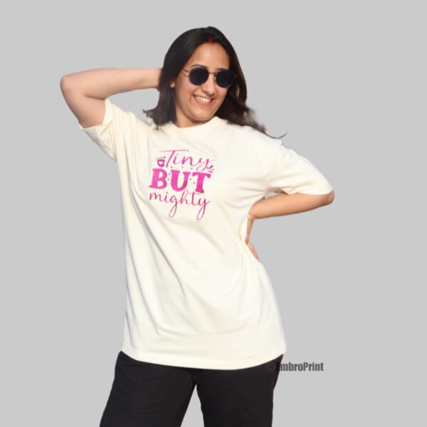 Tiny But Mighty Embroidered Oversized Off-White Unisex Tshirt - Image 5