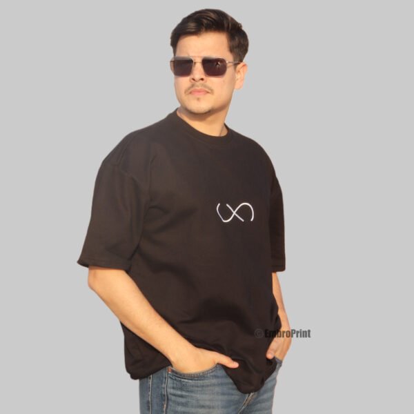 Infinity Symbol Embroidered Oversized Black Unisex Tshirt