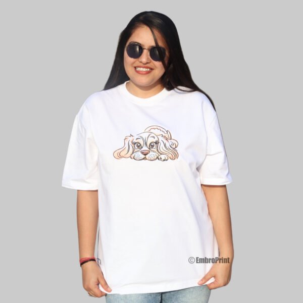 Baby Dog Embroidered Oversized White Unisex Tshirt - Image 9