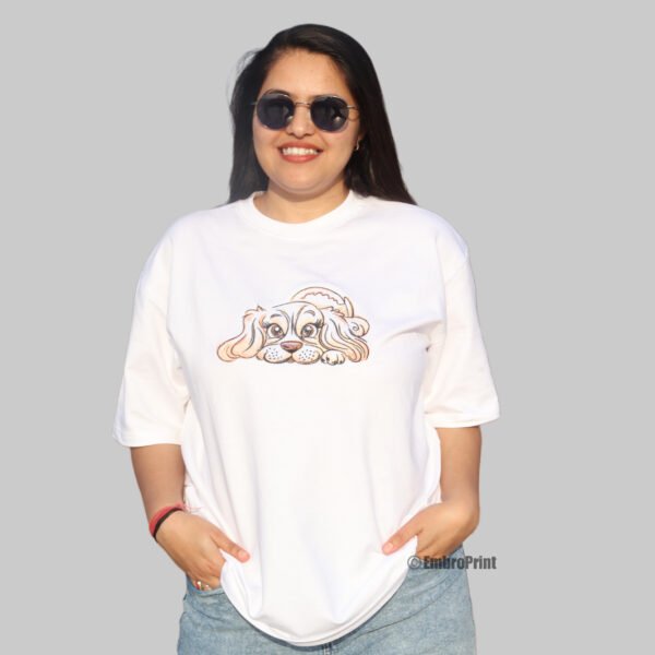 Baby Dog Embroidered Oversized White Unisex Tshirt - Image 5