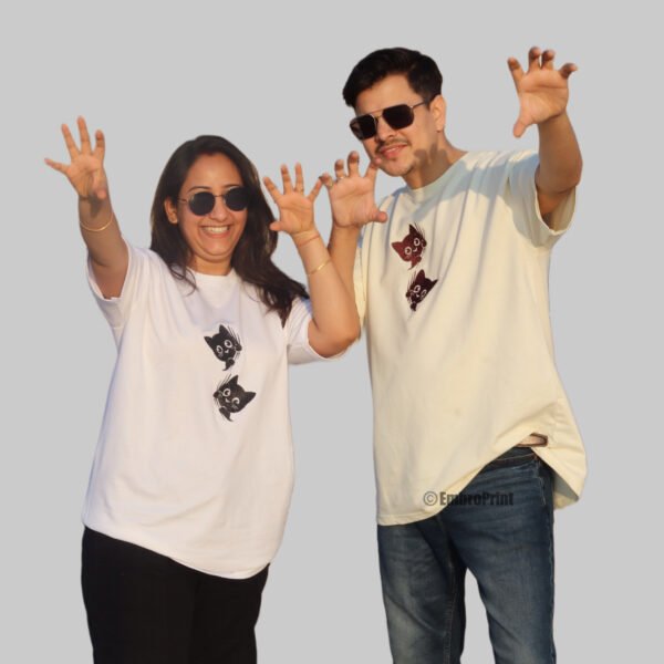 Peeking Cats Couple Oversized Unisex Tshirt - Image 4