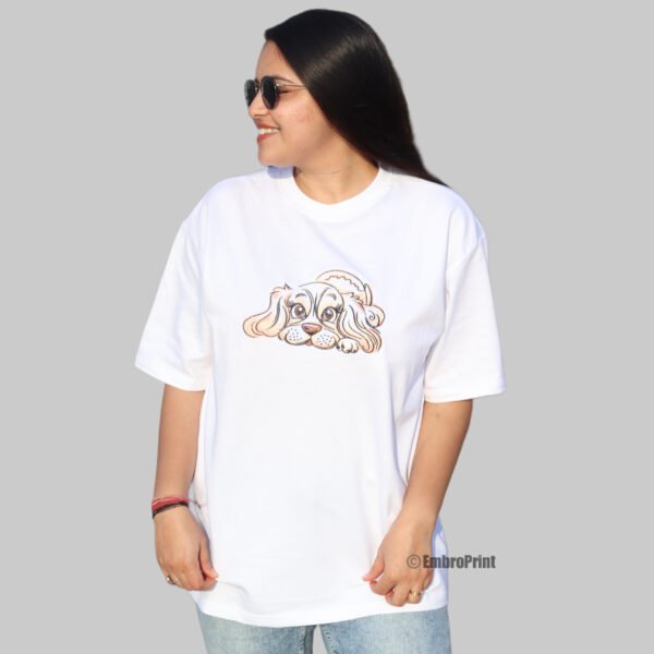 Baby Dog Embroidered Oversized White Unisex Tshirt - Image 10