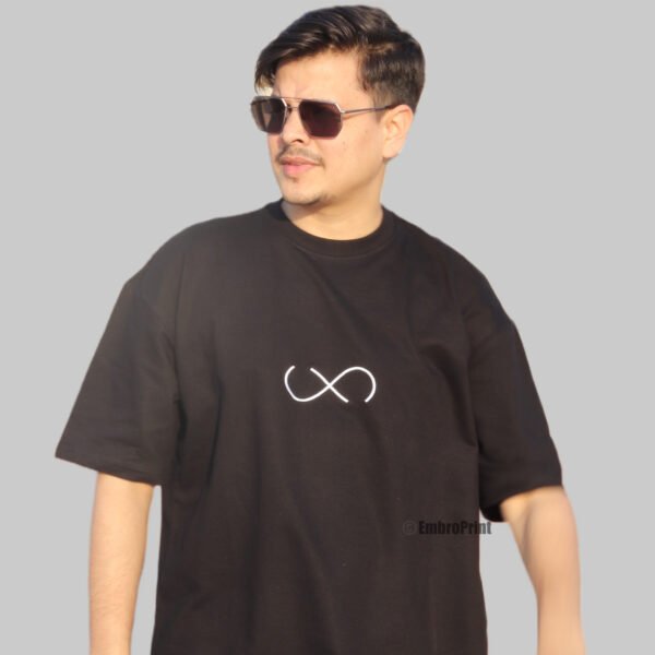 Infinity Symbol Embroidered Oversized Black Unisex Tshirt - Image 5
