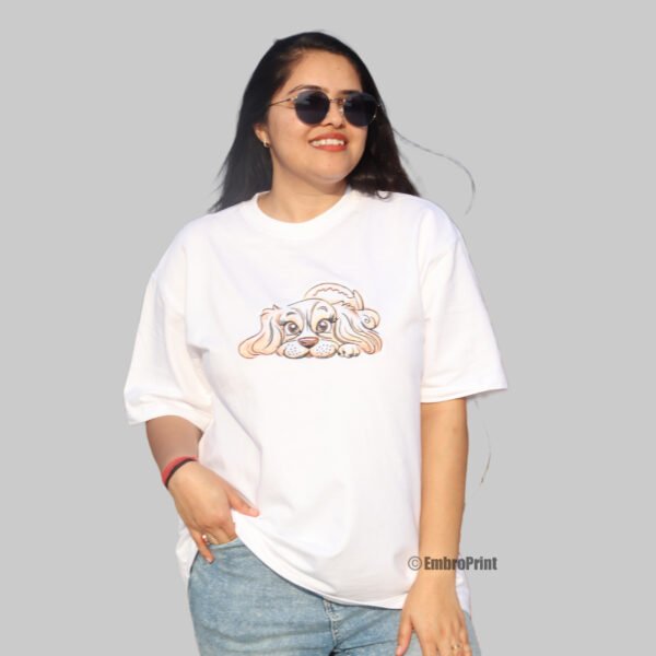 Baby Dog Embroidered Oversized White Unisex Tshirt - Image 8