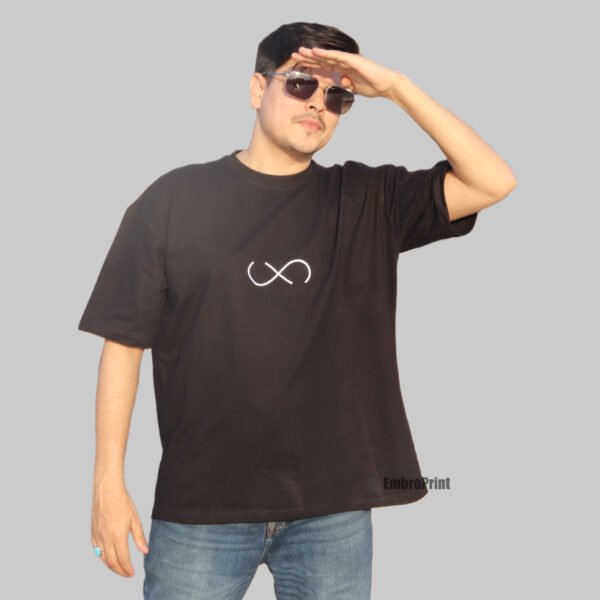 Infinity Symbol Embroidered Oversized Black Unisex Tshirt - Image 4