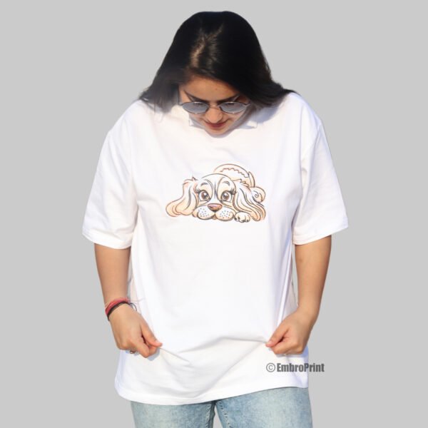 Baby Dog Embroidered Oversized White Unisex Tshirt - Image 6