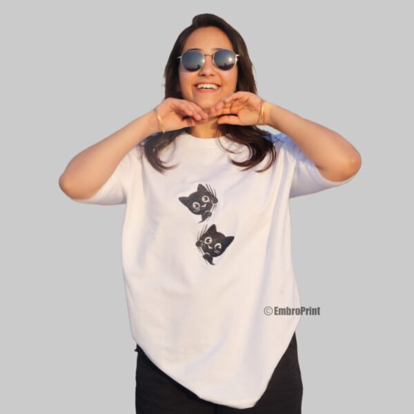 Peeking Cats Couple Oversized Unisex Tshirt - Image 9