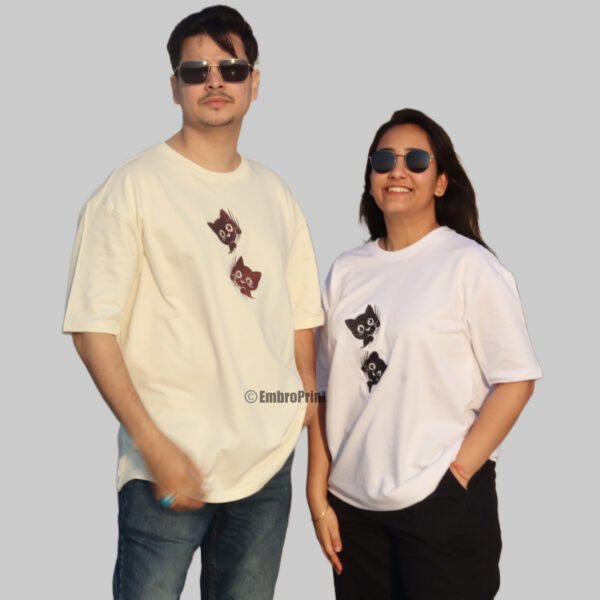 Peeking Cats Couple Oversized Unisex Tshirt - Image 3