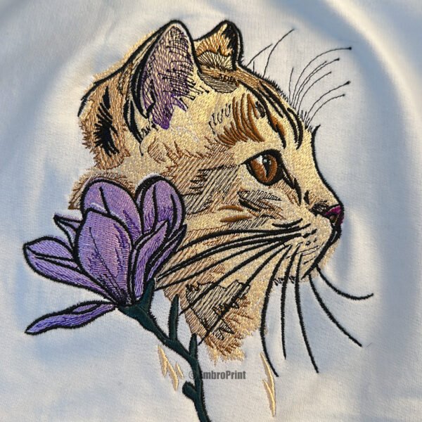 The Cat and The Flower Embroidered Oversized White Unisex Tshirt - Image 2