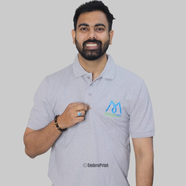 Premium Grey Polo T-Shirt with Custom Logo Embroidery