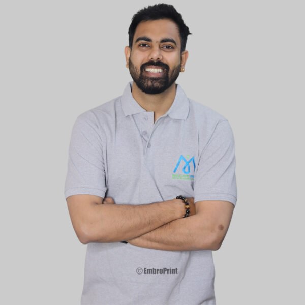 Premium Grey Polo T-Shirt with Custom Logo Embroidery - Image 4