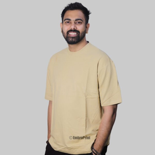 Premium Oversized Drop-Shoulder T-Shirt – Beige - Image 3