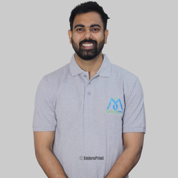Premium Grey Polo T-Shirt with Custom Logo Embroidery - Image 5