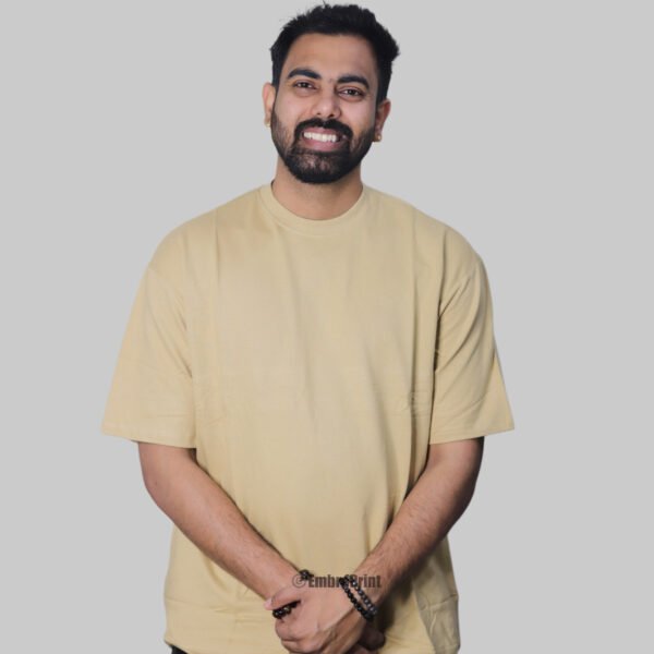 Premium Oversized Drop-Shoulder T-Shirt – Beige - Image 6