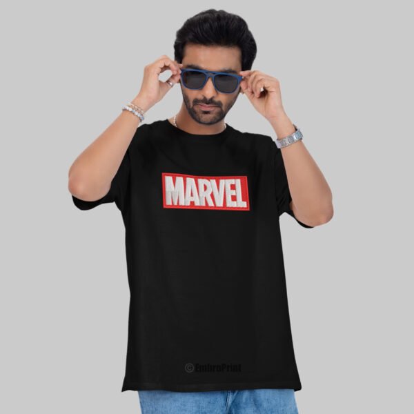 Marvel Logo Embroidered Oversized Black Unisex Tshirt - Image 6