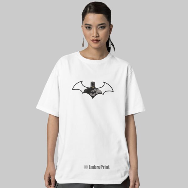 Batman Embroidered Oversized White Unisex Tshirt - Image 4