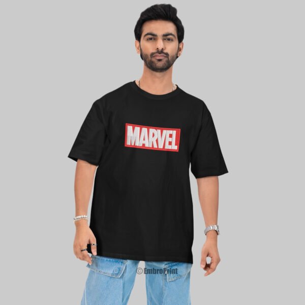 Marvel Logo Embroidered Oversized Black Unisex Tshirt - Image 4