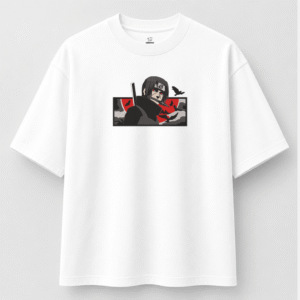 Alternative view of Uchiha Itachi Red Moon Embroidered Oversized Red Unisex Tshirt