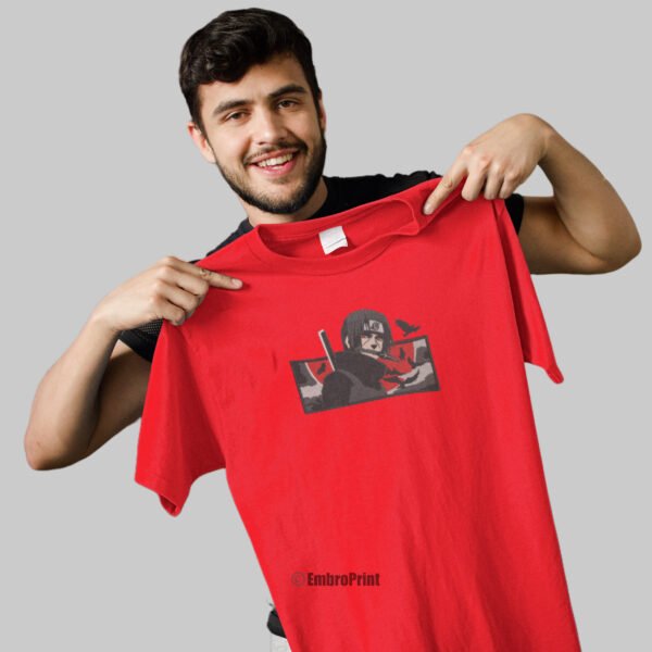 Uchiha Itachi Red Moon Embroidered Oversized Red Unisex Tshirt - Image 5
