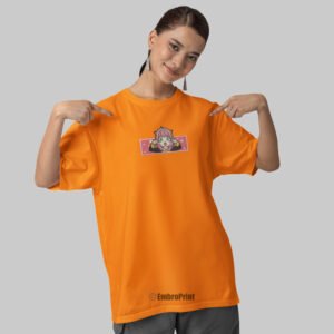 Anya Forger Embroidered Oversized Orange Unisex Tshirt