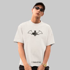 Batman Embroidered Oversized White Unisex Tshirt