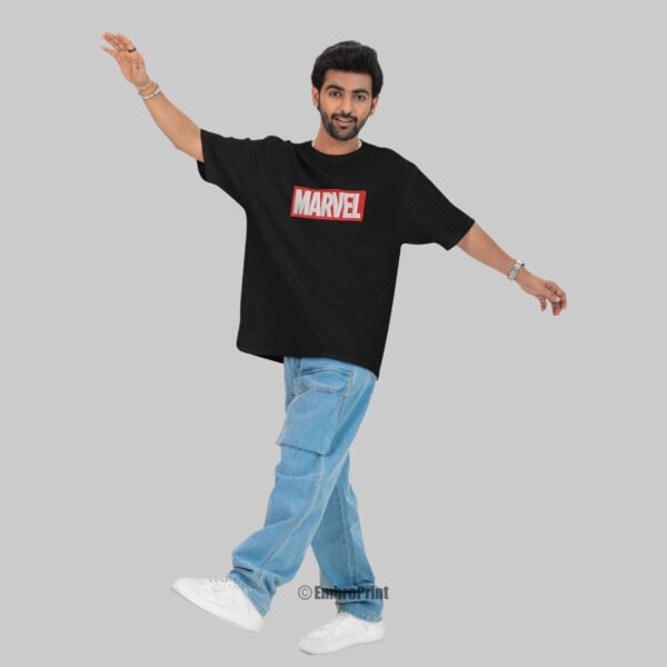 Marvel Logo Embroidered Oversized Black Unisex Tshirt - Image 5