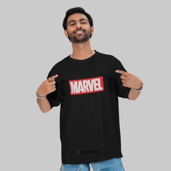 Marvel Logo Embroidered Oversized Black Unisex Tshirt
