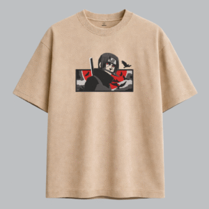 Uchiha Itachi Red Moon Embroidered Oversized Red Unisex Tshirt - Image 4