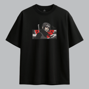 Alternative view of Uchiha Itachi Red Moon Embroidered Oversized Red Unisex Tshirt