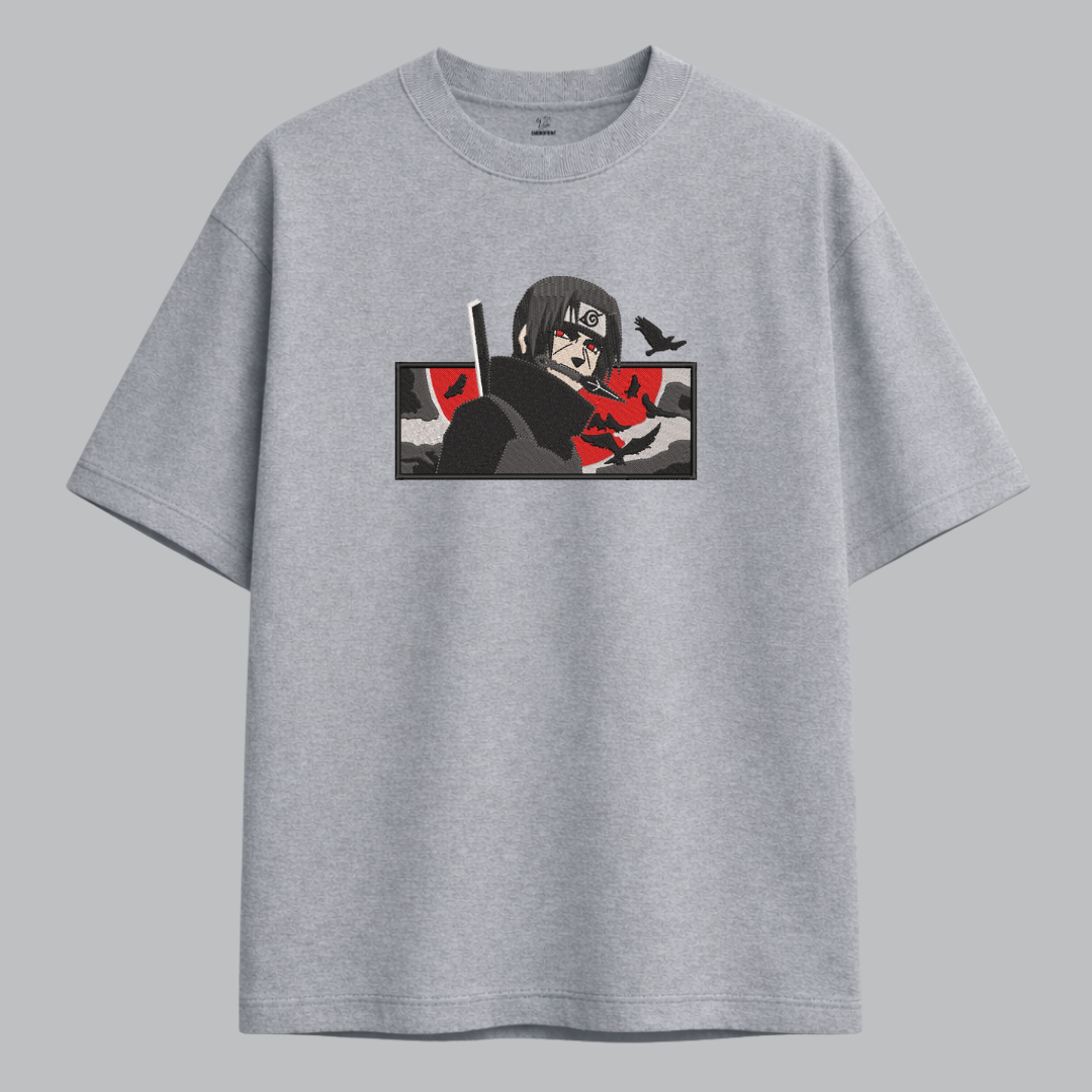 Uchiha Itachi Red Moon Embroidered Oversized Red Unisex Tshirt - Image 8