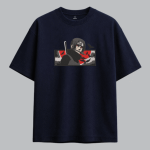 Uchiha Itachi Red Moon Embroidered Oversized Red Unisex Tshirt - Image 7