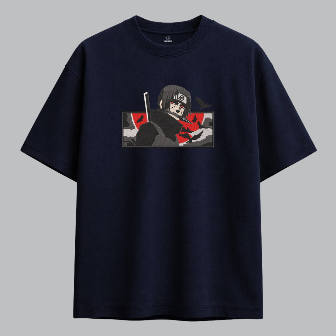 Uchiha Itachi Red Moon Embroidered Oversized Red Unisex Tshirt - Image 7