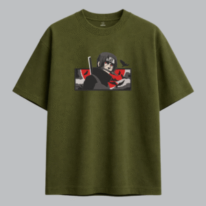 Uchiha Itachi Red Moon Embroidered Oversized Red Unisex Tshirt - Image 5