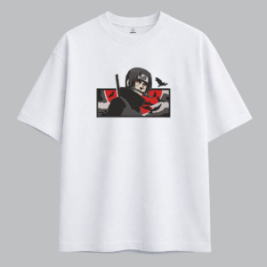 Uchiha Itachi Red Moon Embroidered Oversized Red Unisex Tshirt - Image 6