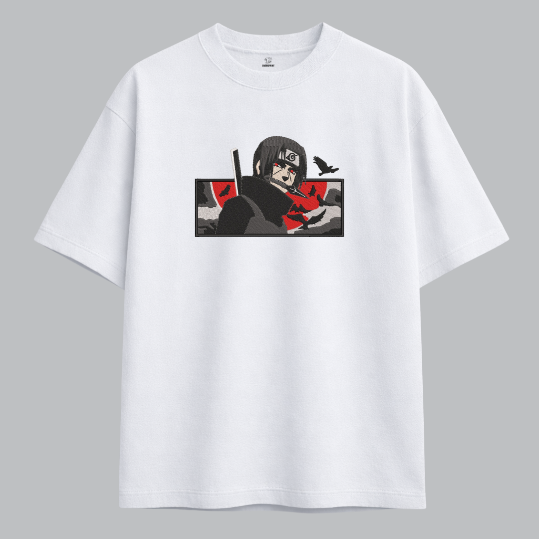 Uchiha Itachi Red Moon Embroidered Oversized Red Unisex Tshirt - Image 6