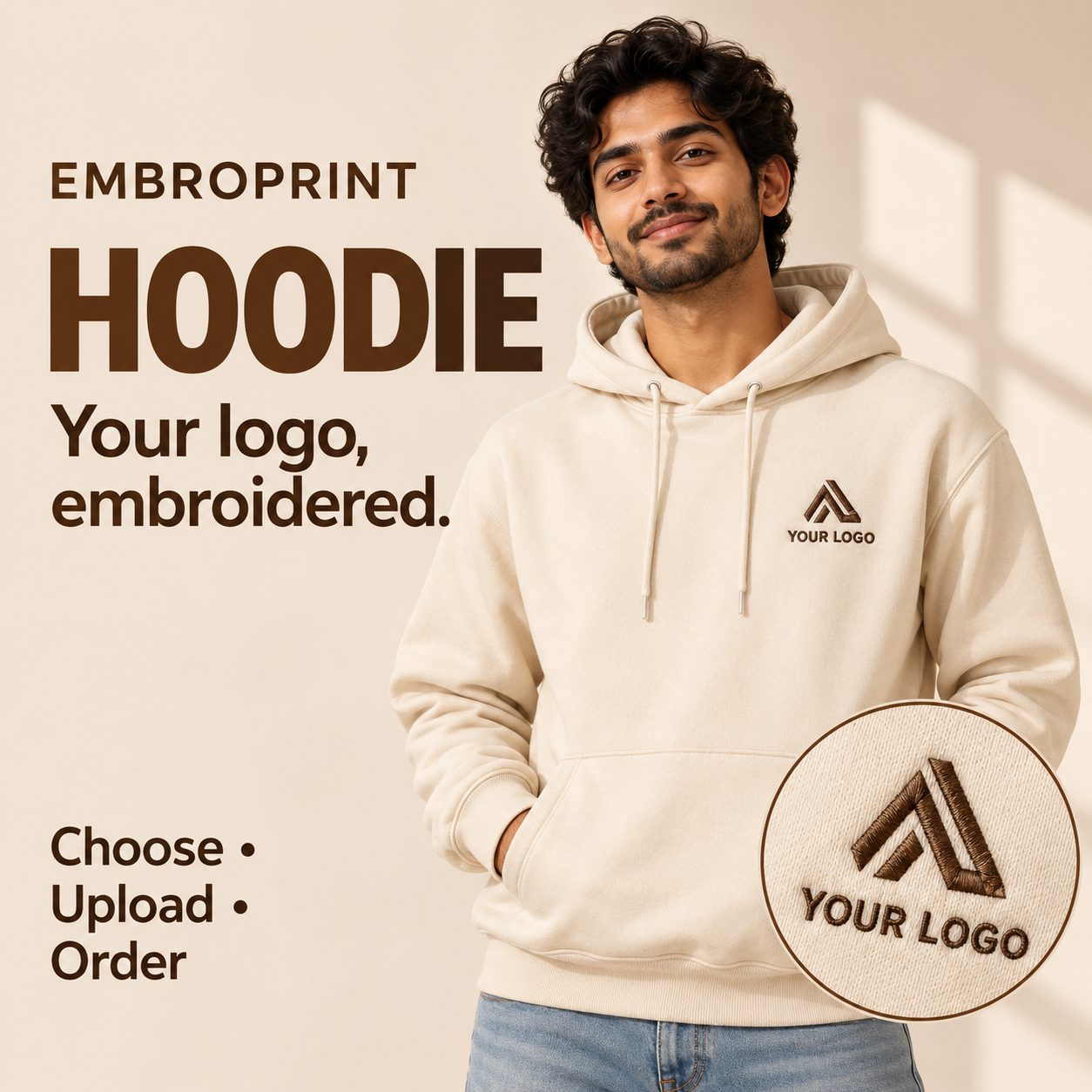 EmbroPrint pullover hoodie with custom logo embroidery