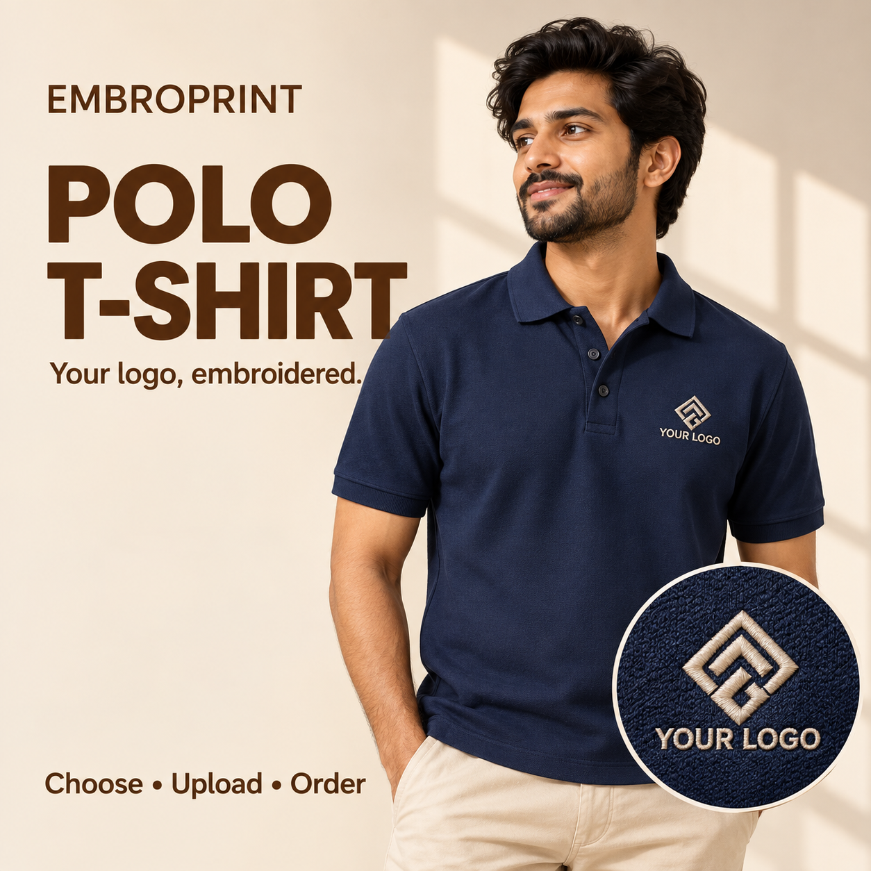 EmbroPrint polo T-shirt with custom logo embroidery