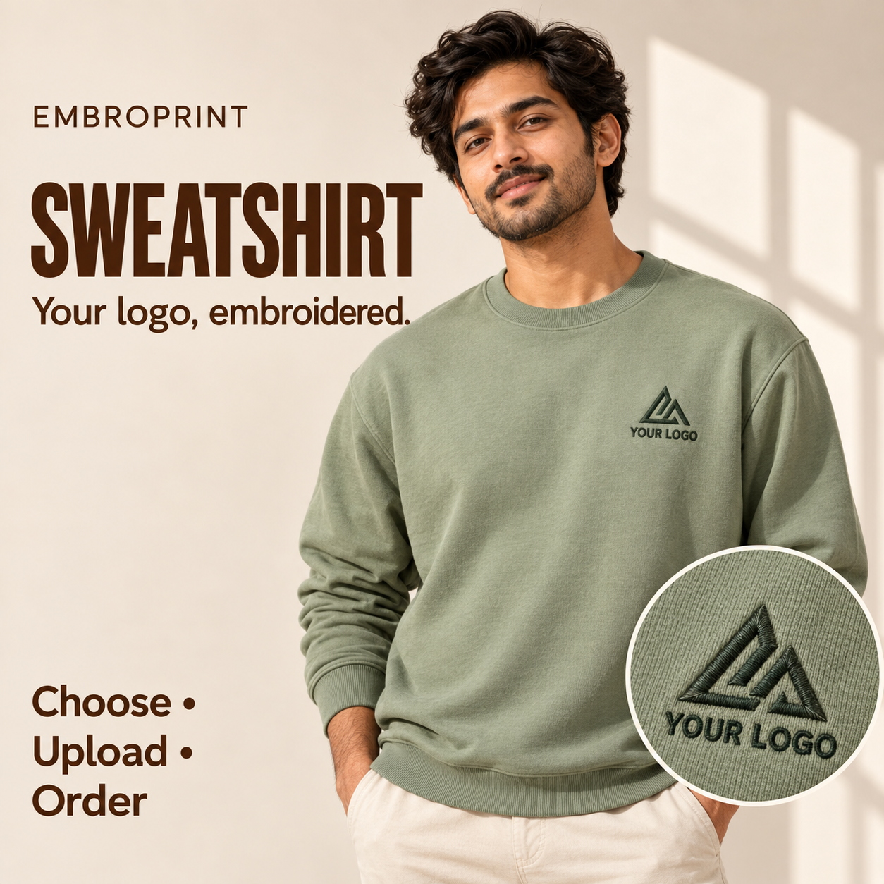 EmbroPrint sweatshirt with custom logo embroidery